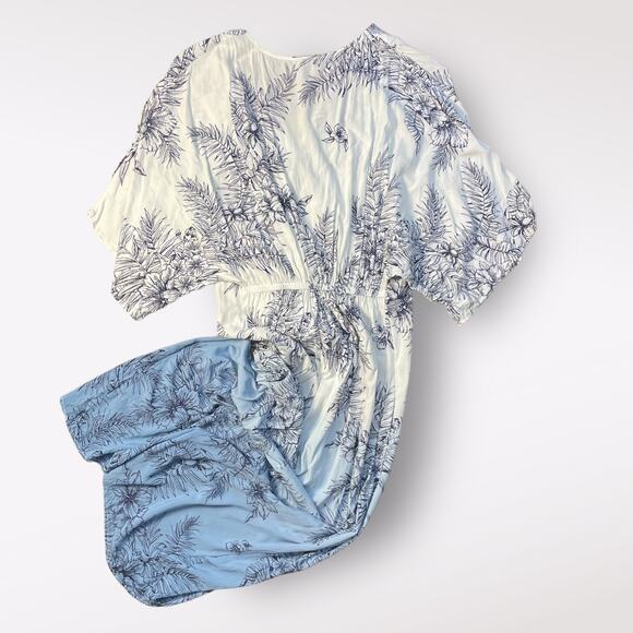 Surf Gypsy White Blue Floral Twist Front Kaftan Maxi Cover Up Size M - Picture 3 of 6